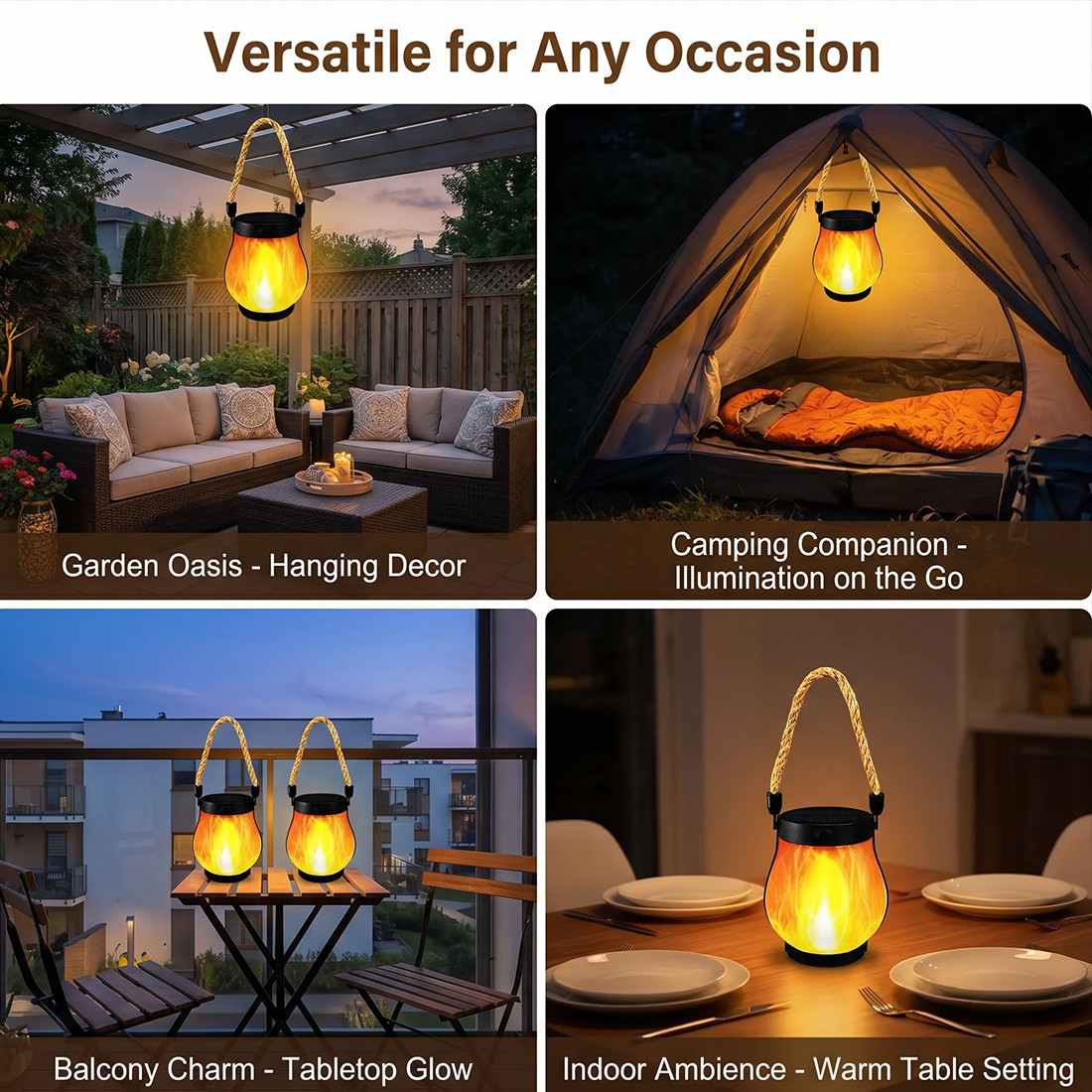 Solar And USB-Rechargeable Flame-Effect Hemp Rope Lantern