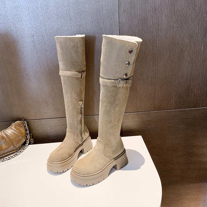 Women's Black Over-the-Knee Boots, New Autumn Winter Faux Suede Platform Thigh High Boots, Two-Way Wear Slim Fit Knight Boots