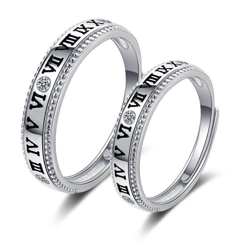 Title 5, Sterling Silver Roman Numerals Couple Ring Simple