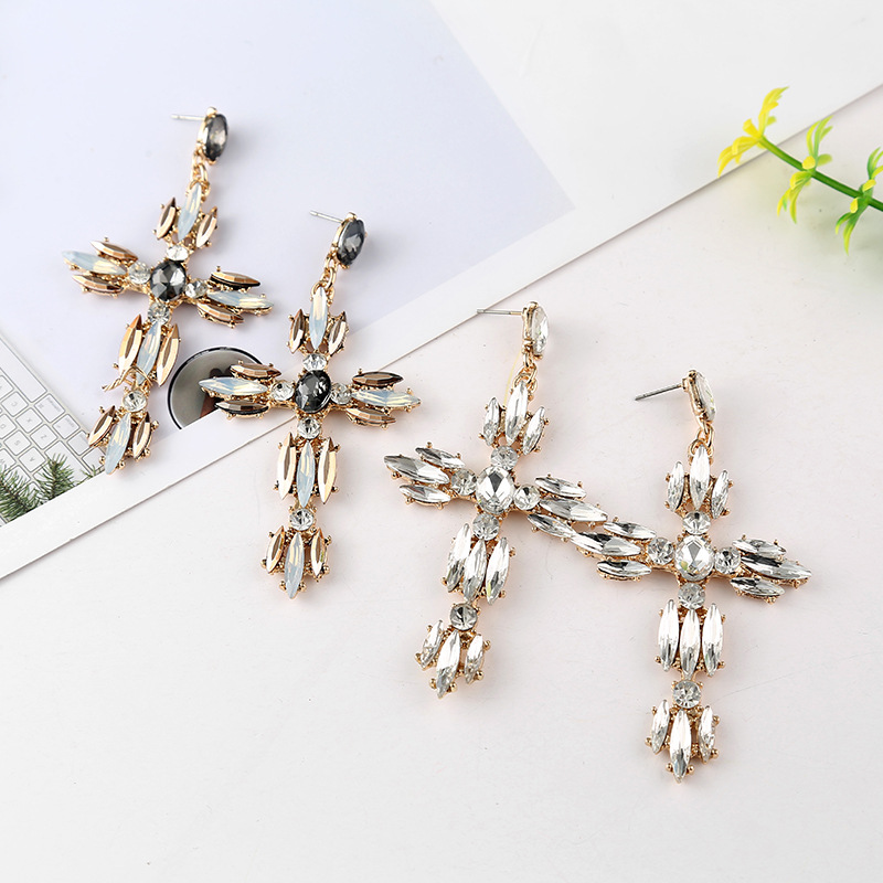 European And American Fashion Cross Alloy Diamond Hot-selling Women's Big Retro Earrings