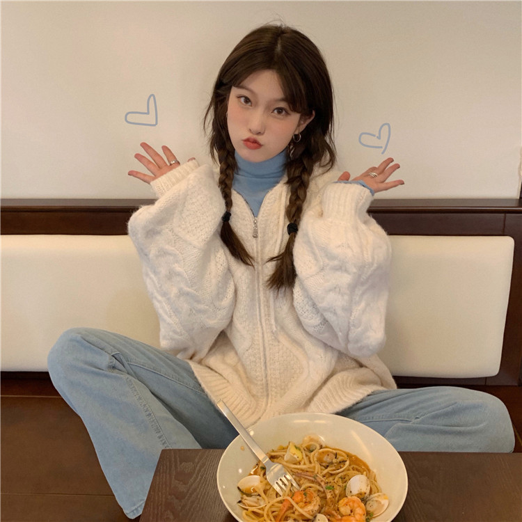 All-match Hooded Twist Knit Cardigan Sweater Coat