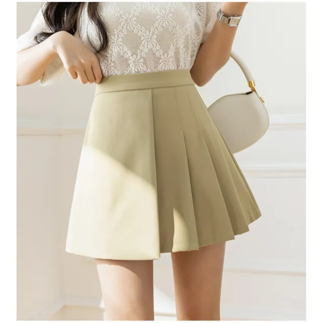 Fashion Solid Color High Waist Fashion A line Short Skirt Anti lighting Yellow - Shop at LoveMi