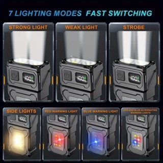 Keychain Flashlight, Portable USB Rechargeable Work Light, Super Bright, Waterproof Hat Clip