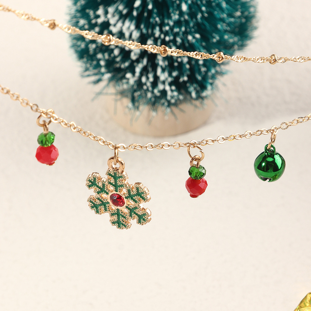 Christmas Bell Snowflake Double Necklace