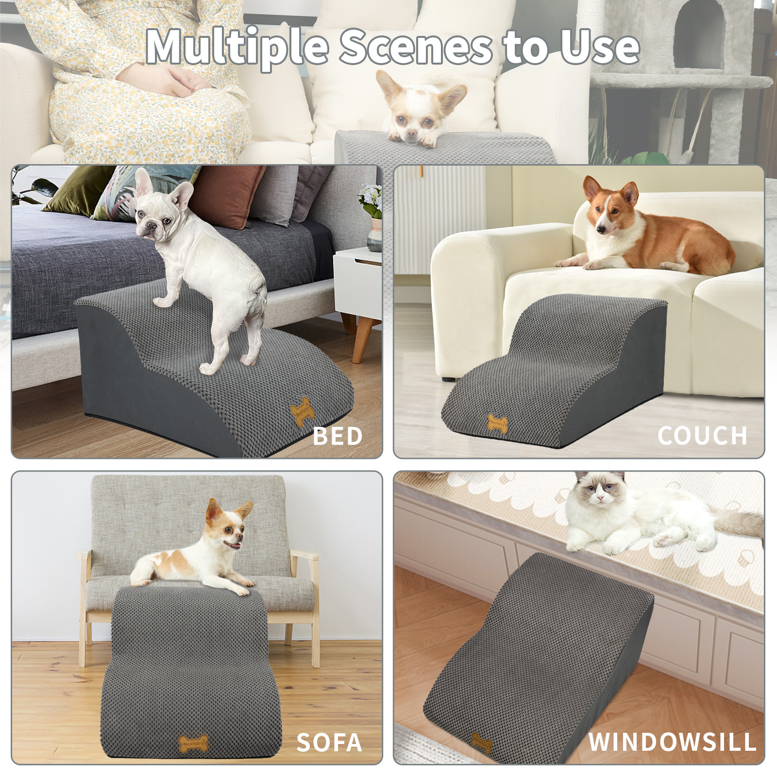 Nepfaivy Dog Steps Stairs For Bed - Non-Slip Pet Stairs For Small Dogs And Cats, Dog Ramp For Sofa With High Density Foam And Removable Cover