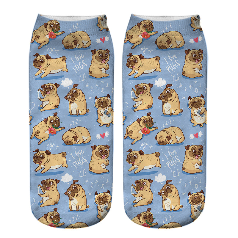 Title 7, Dog PUG cartoon 3D printing socks