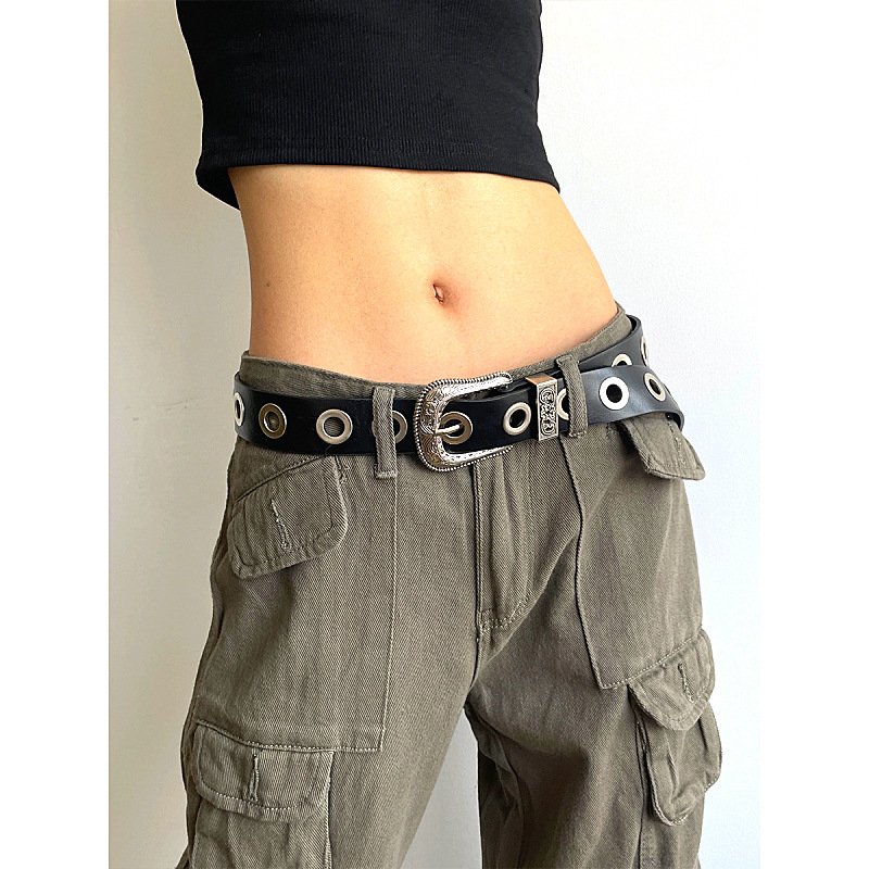 Perforation-free Silver Needle Button PU Decorative Belt