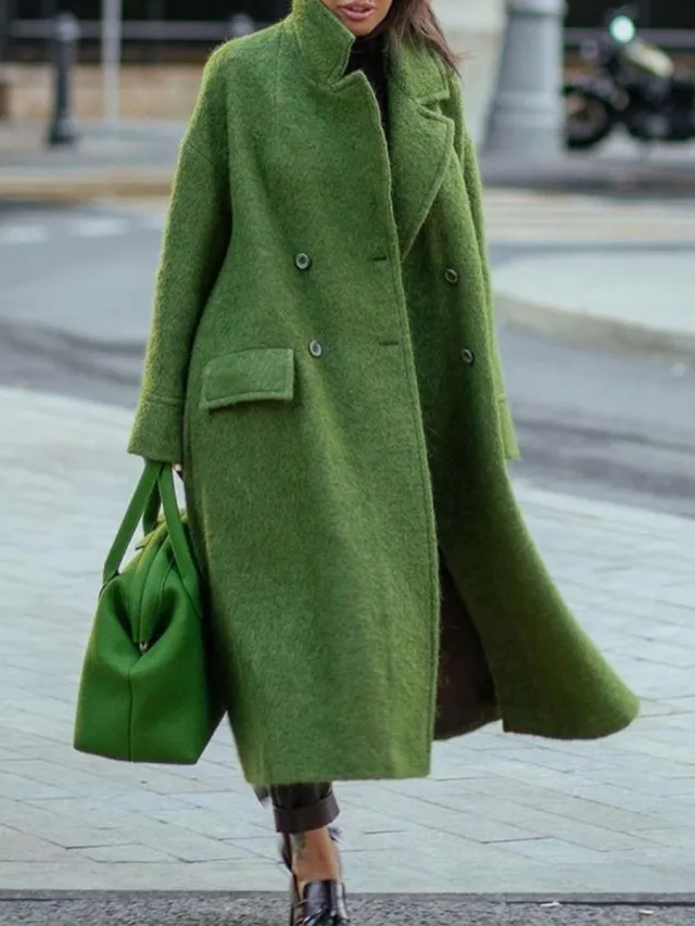 Long Woolen Coat Solid Color Temperament Commuting Green - Shop at LoveMi
