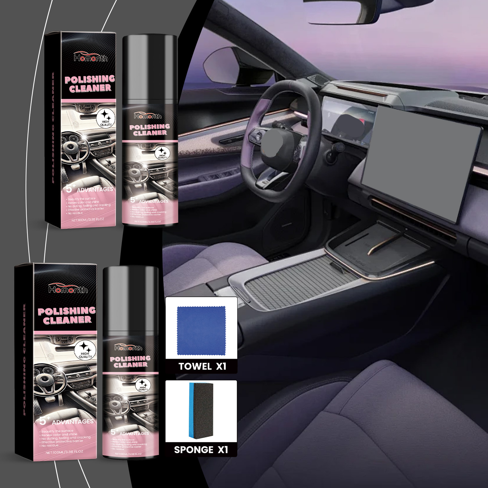 Car Interior Polishing, Renewal, Cleaning, Maintenance, Polishing, Anti Fouling Car Interior Polishing Agent 1 00ml 1 Box 6