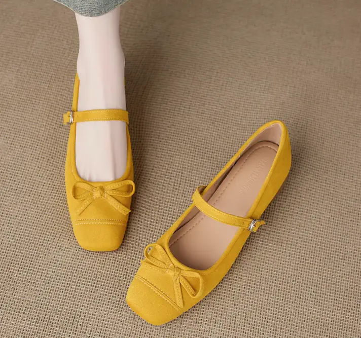 Soft Leather French Style Square Toe Mary Janes, Women 2026 Spring Bow Single Shoes With Single Strap, Daily Commute Flats