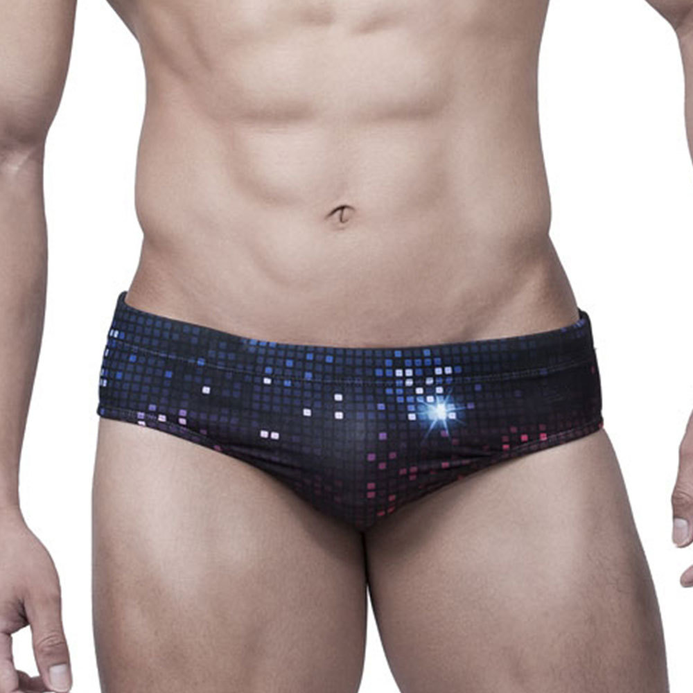 Pixel Mosaic Square Print Swim Briefs Lights