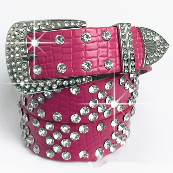 Fashion Women's Belt Rhinestone Decoration Wide Jeans Versatile Fashionable Rose Red - Shop at LoveMi