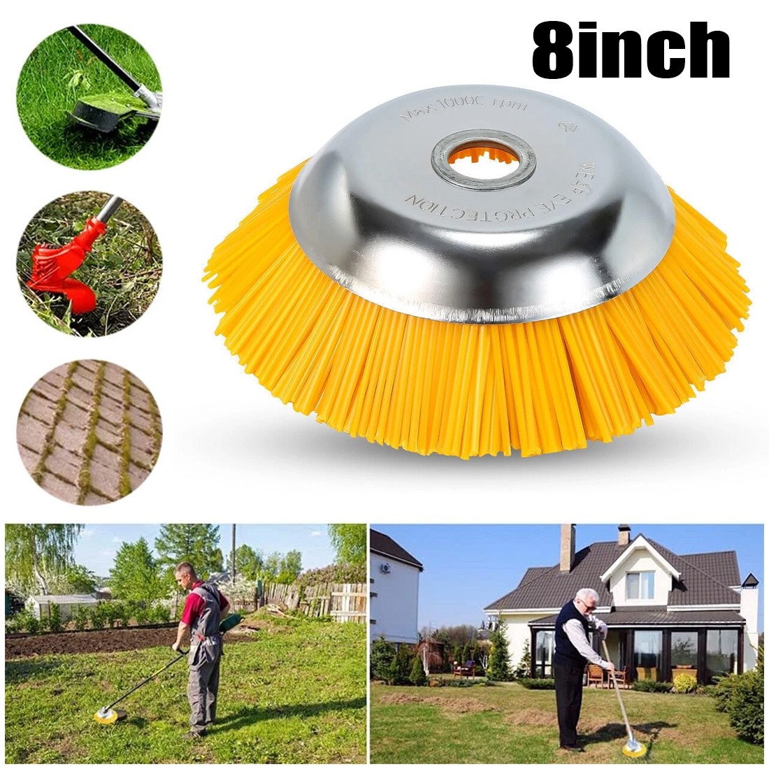 8 Inch Nylon Brushcutter Strimmer Brush Head For Moss And Path Weed Removal UK