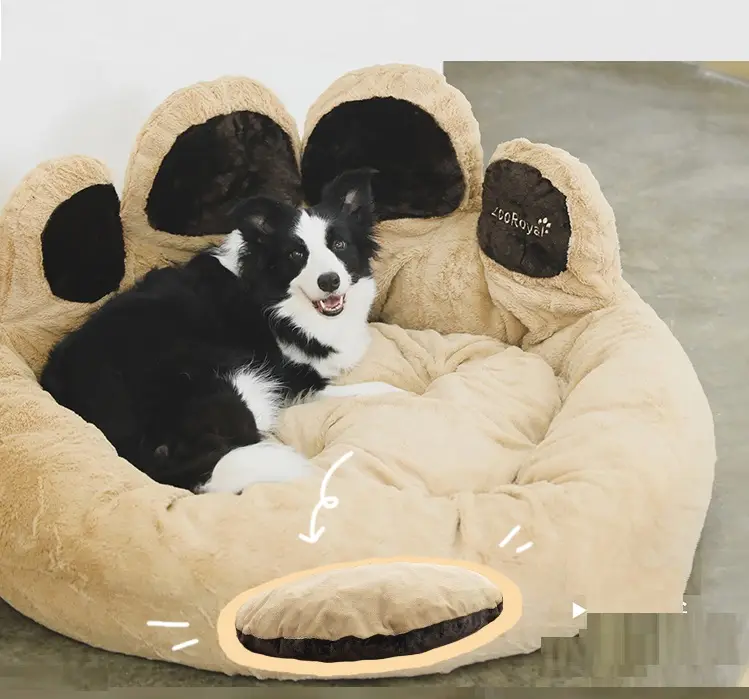 Bear Paw Pet Bed for Dogs and Cats, Soft Plush Cushion Kennel — B, S