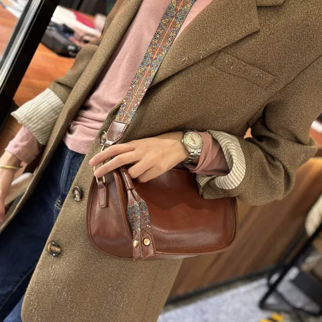 Female Niche Cowhide Single Shoulder Crossbody Bag Brown - Shop at LoveMi