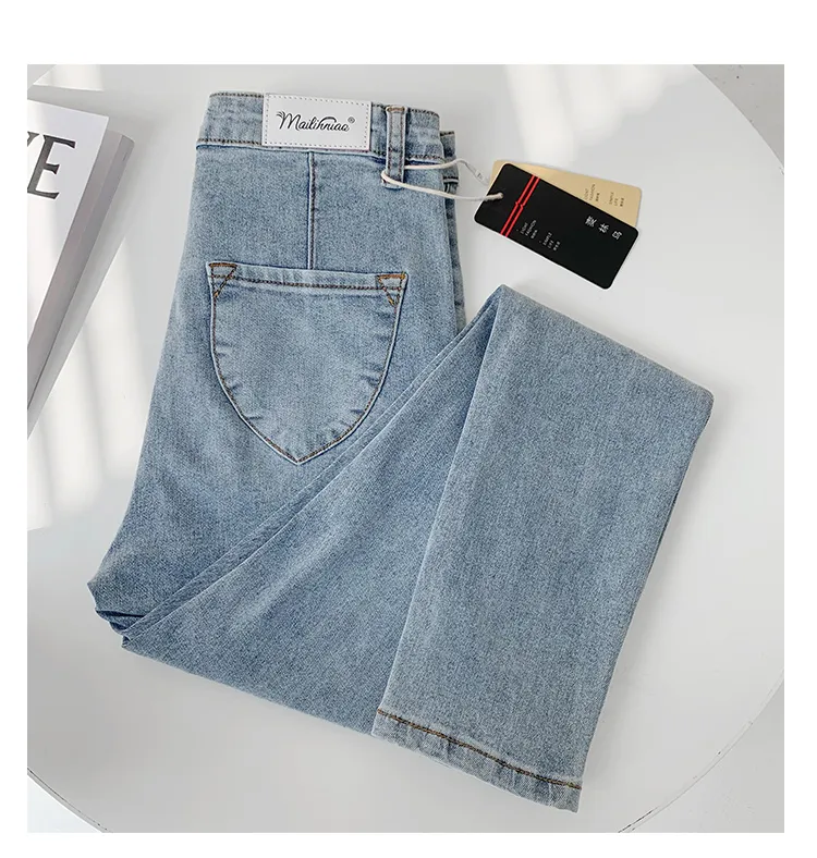 Stretch Jeans Women's High Waist Tight-fitting Pants - Light Blue Plus Velvet Thicken