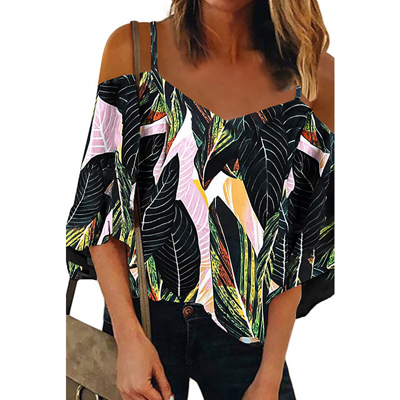 Sling Chiffon Shirt Casual Loose Three-Quarter Sleeve Ladies Blouse