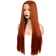 Wig Female Front Lace Chemical Fiber Red Long Straight Hair - Photo Color - View 1