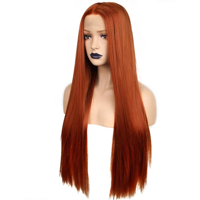 Wig Female Front Lace Chemical Fiber Red Long Straight Hair Photo Color - Shop at LoveMi