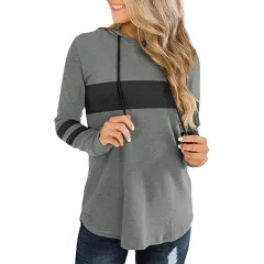 Women's Casual Top With Long Sleeves And Drawstring Hood - Greyblack - View 1