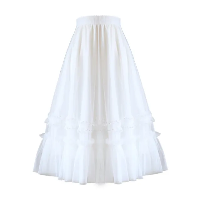 Patchwork Pleated High waisted A line Skirt White - Shop at LoveMi