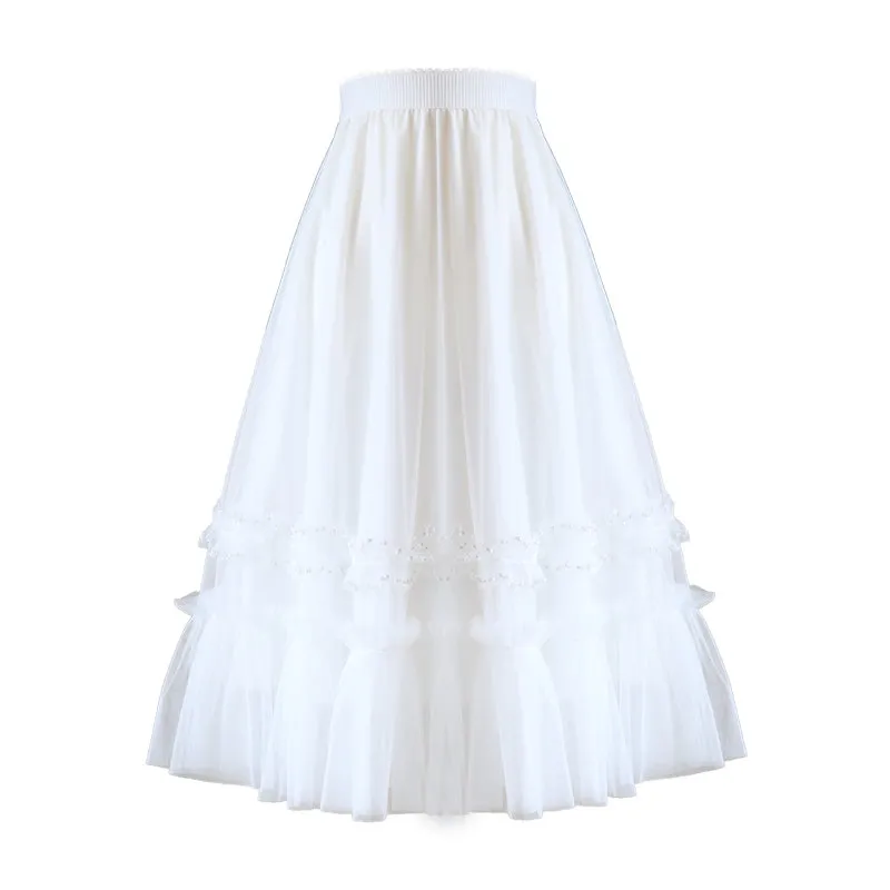 Patchwork Pleated High-waisted A-line Skirt - White
