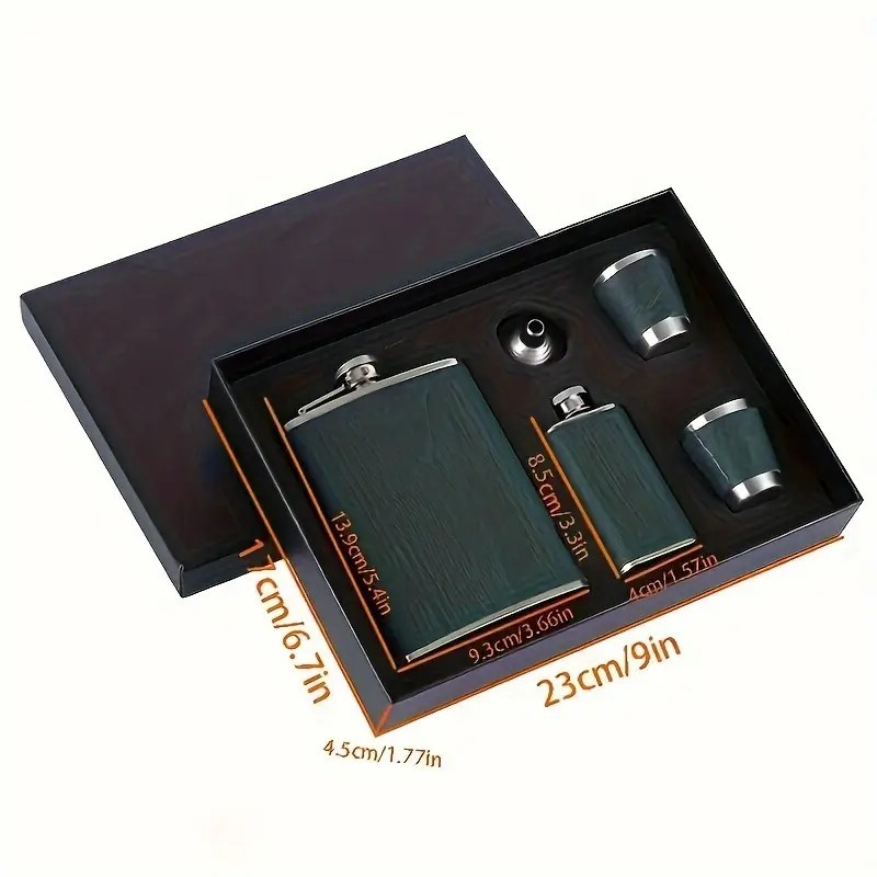 Fashionable Wine Jug Gift Set, A Black Leather-covered Wine Jug Suitable For Men, With A 8-ounce Capacity, Stainless Steel Wine Jug, Equipped With 2 Cups And A Funnel, A Wine Jug Gift Box For Men, 1 P