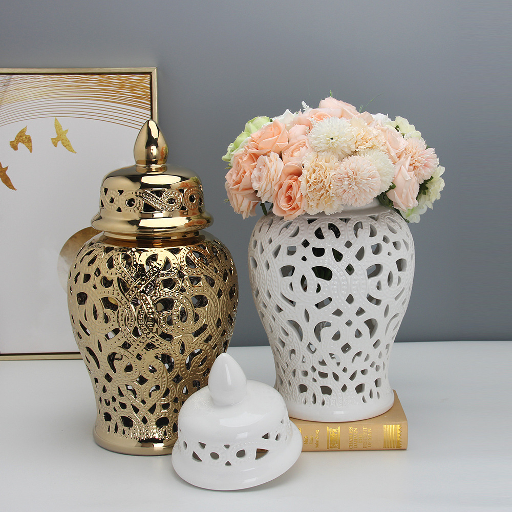 Vintage ceramic jar ornament openwork ornament (white-small)