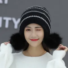 Women's Fashion Thick Warm Wool Knitted Hat - Black - View 1