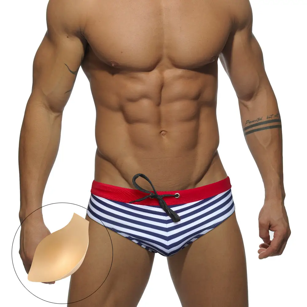Nylon Men's Low Waist Triangle Stripe Swim Shorts