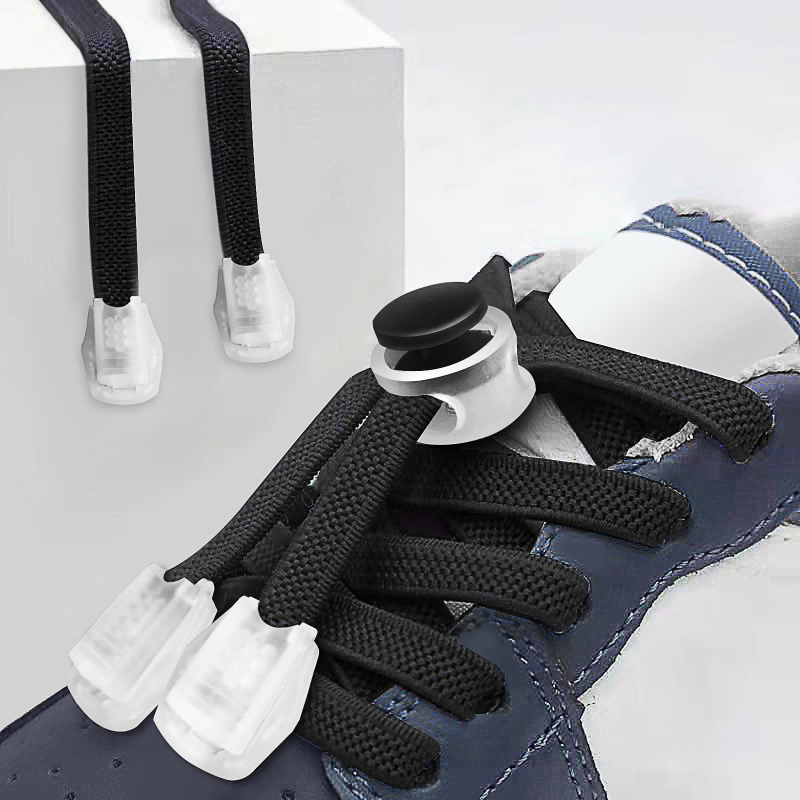 1 Set Of Plastic Shoe Buckles, Comfortable And Fast, Suitable For Children With Lockable Sports Shoes, Sports Shoelaces, Braided Elastic Shoelaces Black Laces