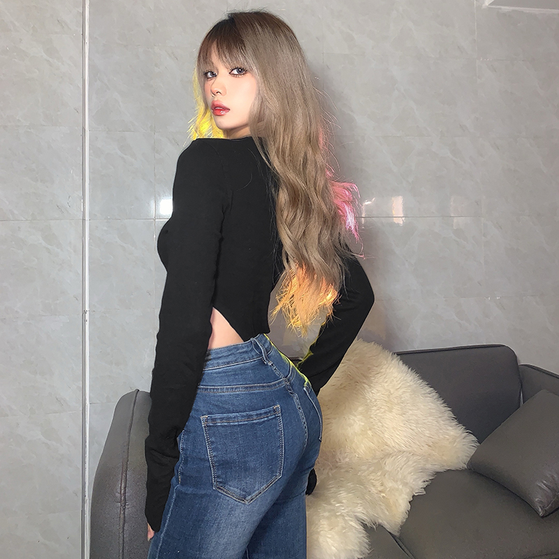 Women's Long-sleeved T-shirt With Hollow Design To Be Slim And Niche