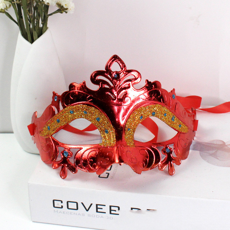Butterfly Dance Mask Cartoon Folding Fan Feather Prom Male And Female Half Face Red - Shop at LoveMi
