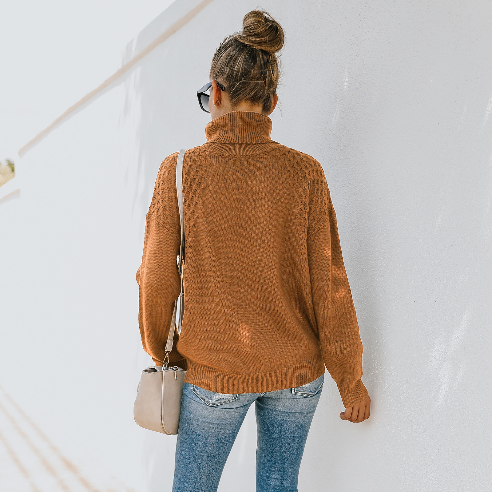 Title 2, High Neck Loose Long Sleeve Casual Sweater