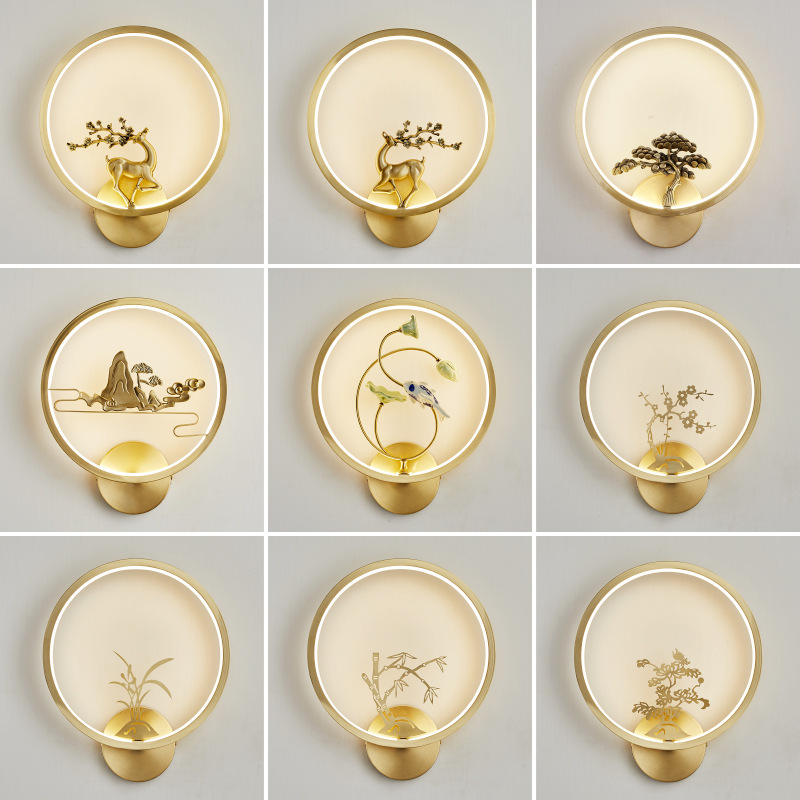 Light Luxury Background Wall Modern Zen Round Copper Wall Lamp - Image 1