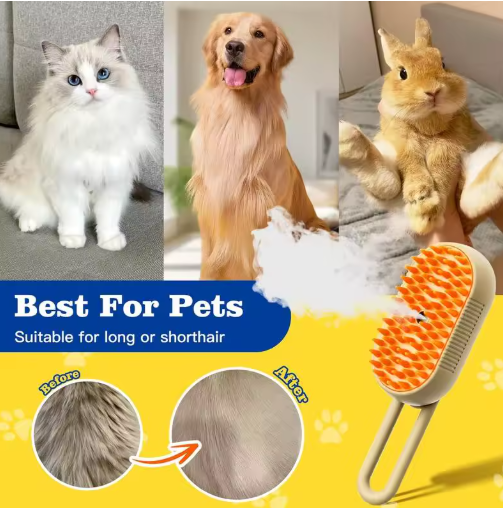 Pet Steam Brush Cat And Dog Deshedder Tool For Grooming And Hair Removal thumbnail 3
