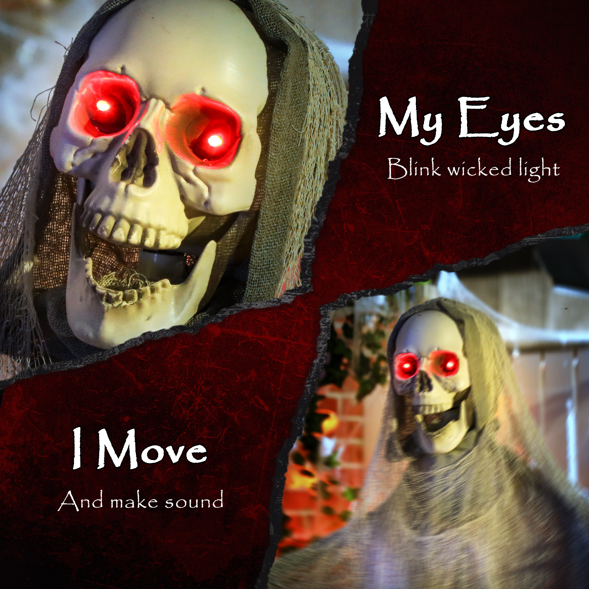 183 Cm Life Size Halloween Animated Skeleton Grim Reaper With Glowing LED Eyes — image 2