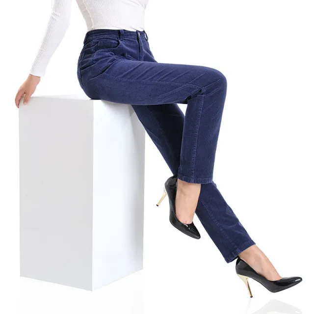 Stretch Loose Straight Leg Pants Corduroy Casual Cotton Royal Blue - Shop at LoveMi