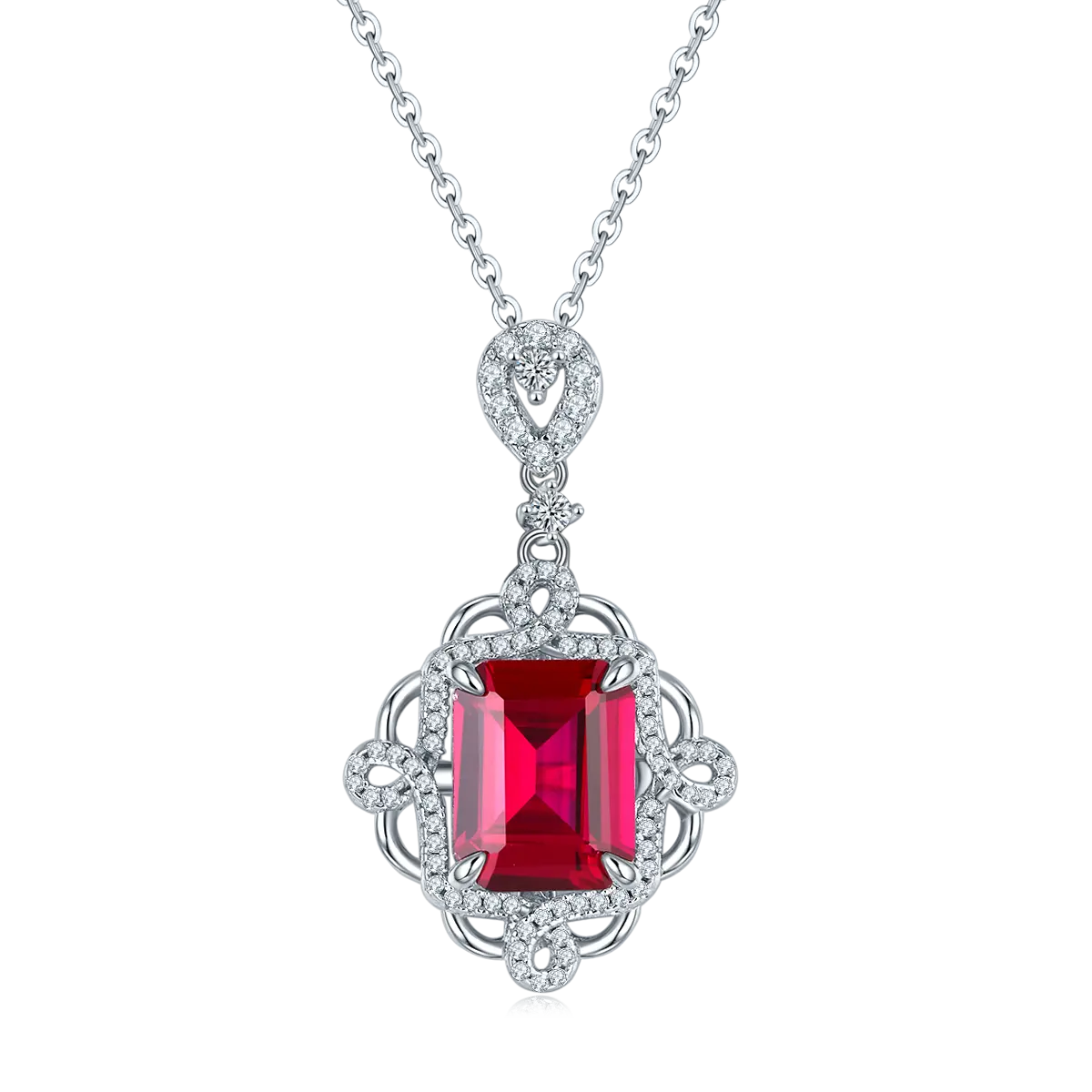 S925 Silver 4.3g 4.23ct Lab-Created Ruby Necklace