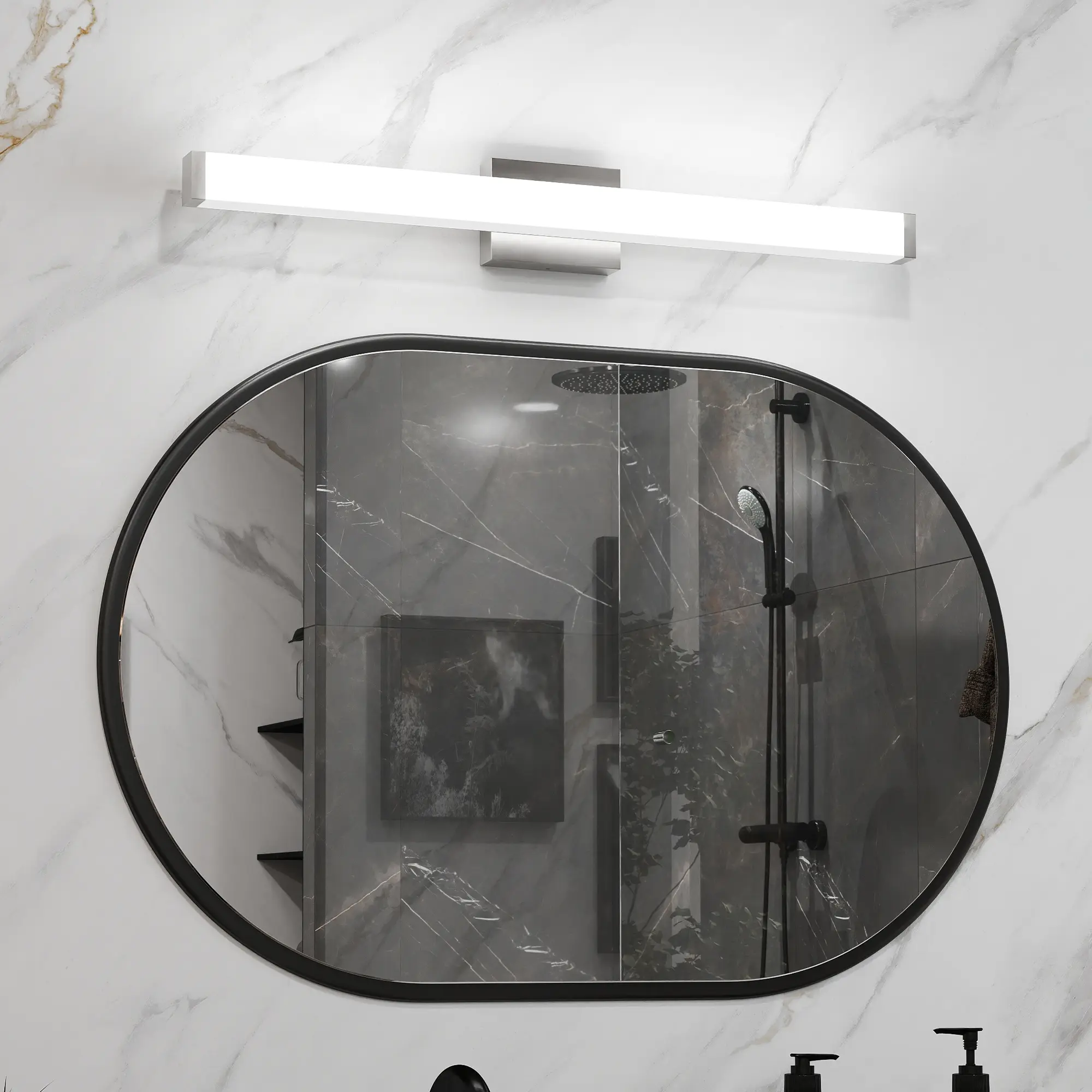 Bathroom Vanity Light Brushed Nickel Square LED 33inch 18W 6000K Cool White Light Wall Bar Lighting Fixtures Over Mirror