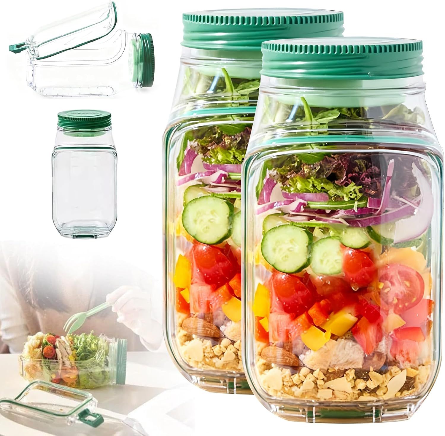 Salad Container With Side Opening, Leak-Resistant Design With Dressing Cup & Lid, Dishwasher & Freezer Safe For Office, Travel & Outdoors. — foto 7