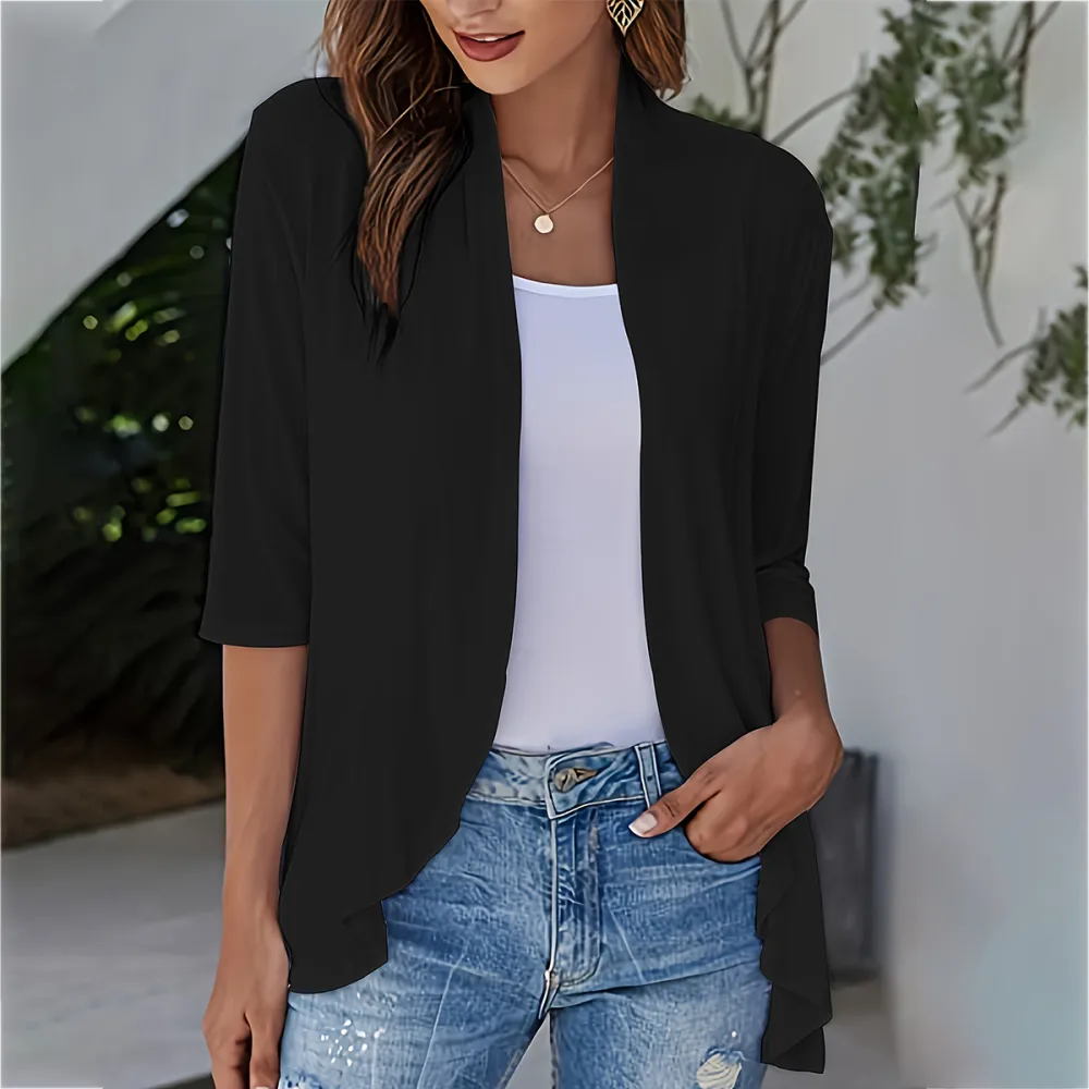 Women's Open Front Sleeve Lightweight Waterfall Hem Draped Cardigan