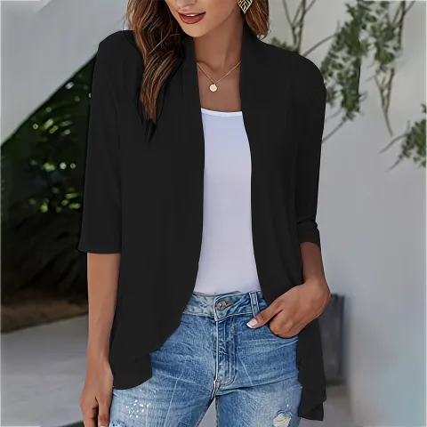 Women's Open Front Sleeve Lightweight Waterfall Hem Draped Cardigan