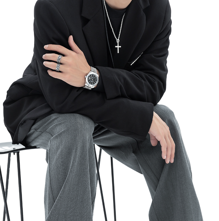 Textured Ring Black Vintage Titanium Steel