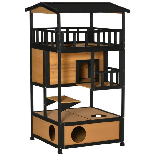 Wooden Outdoor Cat House, Wild Shelter Kitten