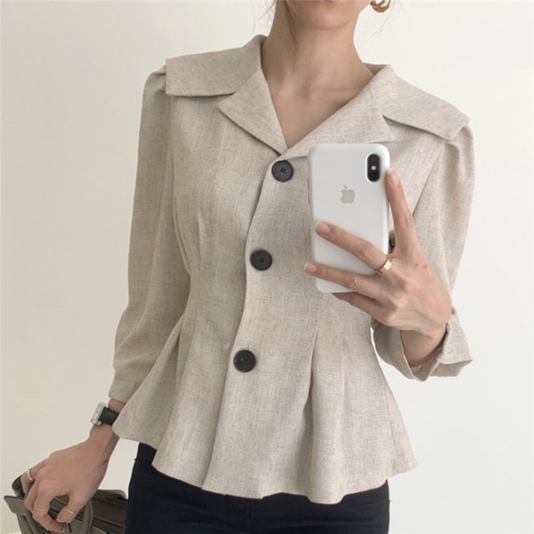 Retro Elegant Temperament High Suit Collar Long Sleeve Shirt
