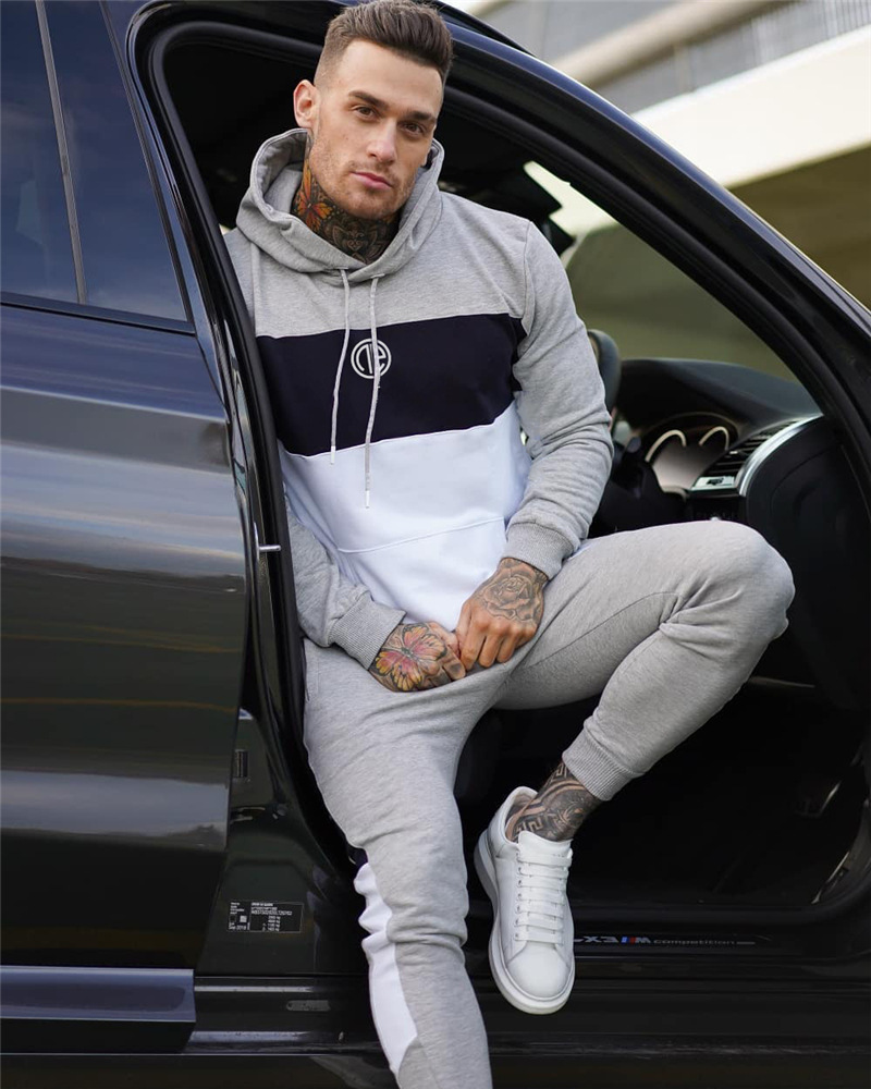 Autumn Fitness Suit Stitching Contrast Color Hooded Suit