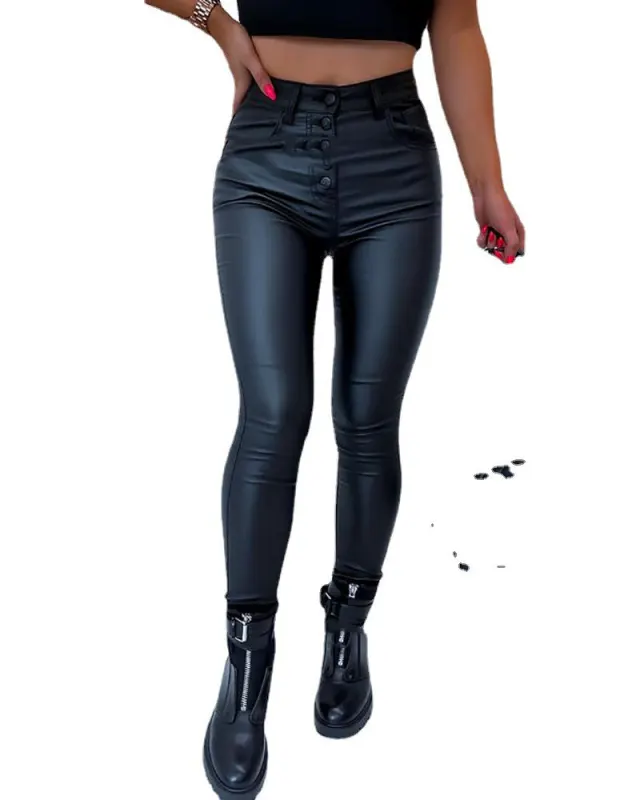 European And American Style New Black Leather Tights Black - Shop at LoveMi