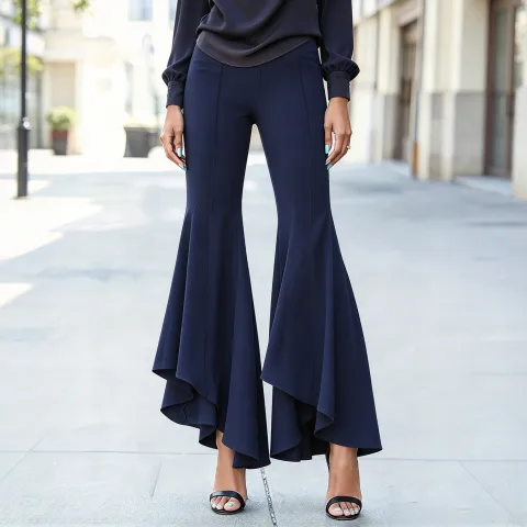 Women Plus Size Knit High Waist Front Seam Asymmetrical