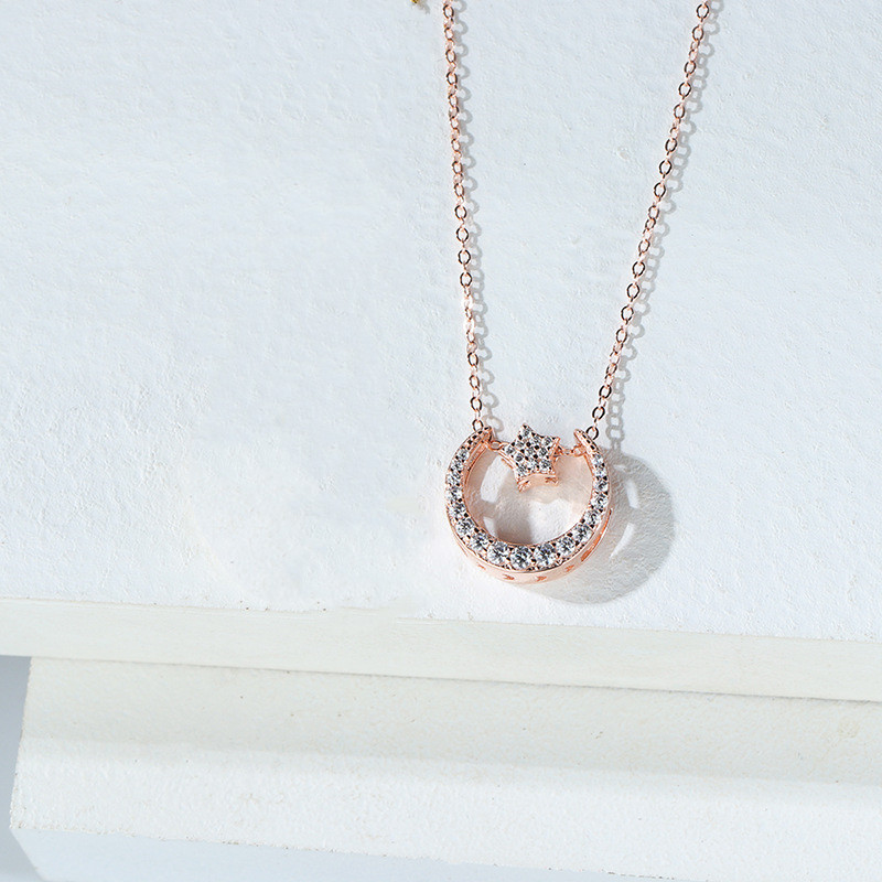 S925 Sterling Silver Star And Moon Necklace European And American Creative